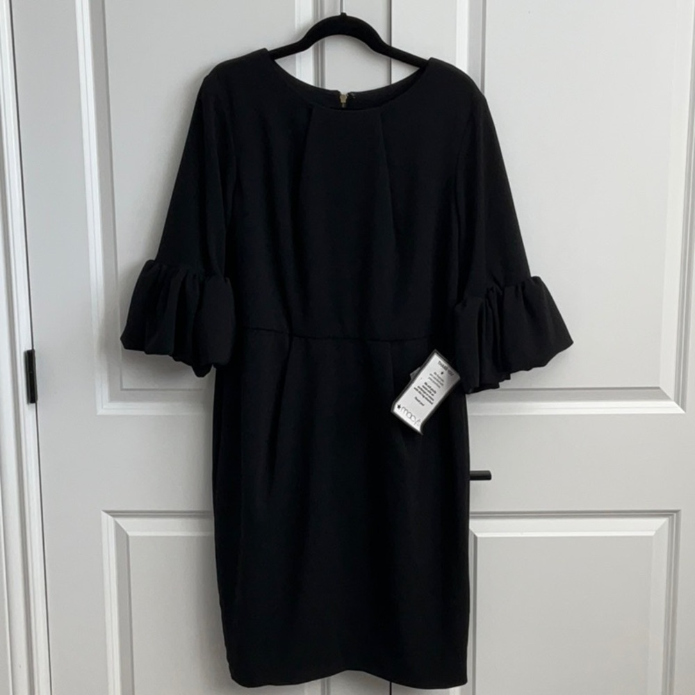 Adam Black Ruffled Bell Sleeve Knee-Length Dress